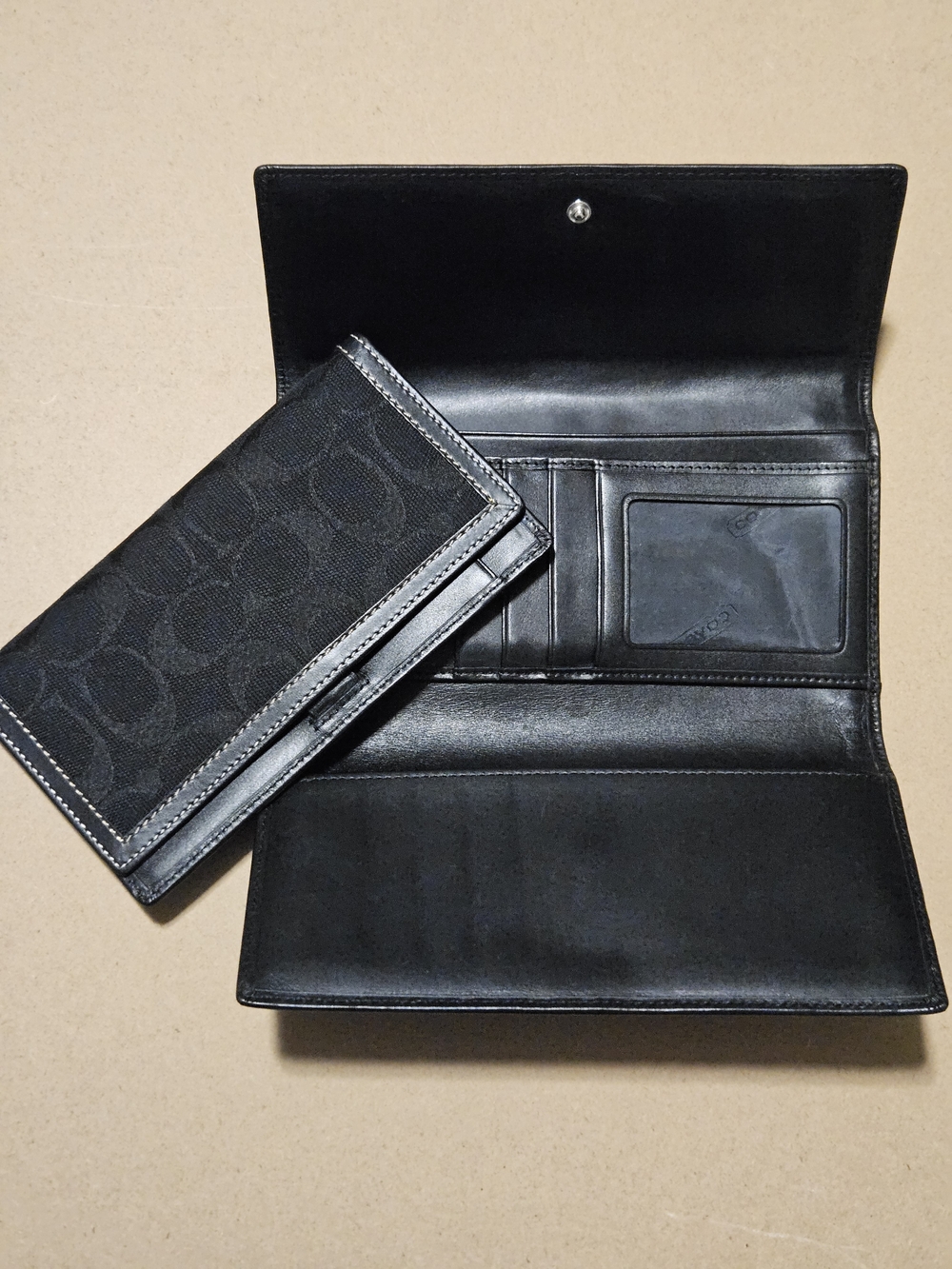 Coach Set - Black Jacquard Signature Wallet and Check Book Cover